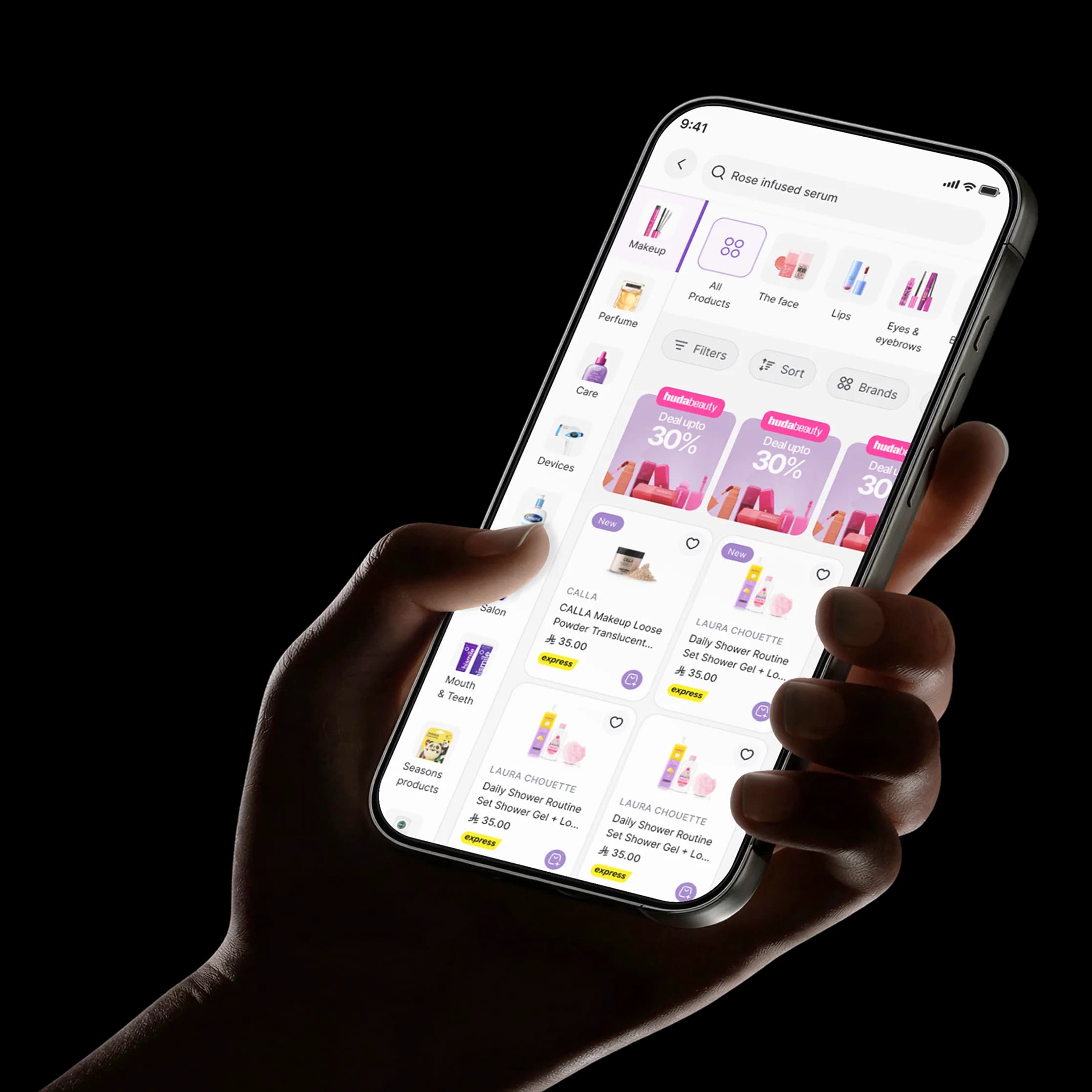 Beauty Retailer app mockup on mobile phones