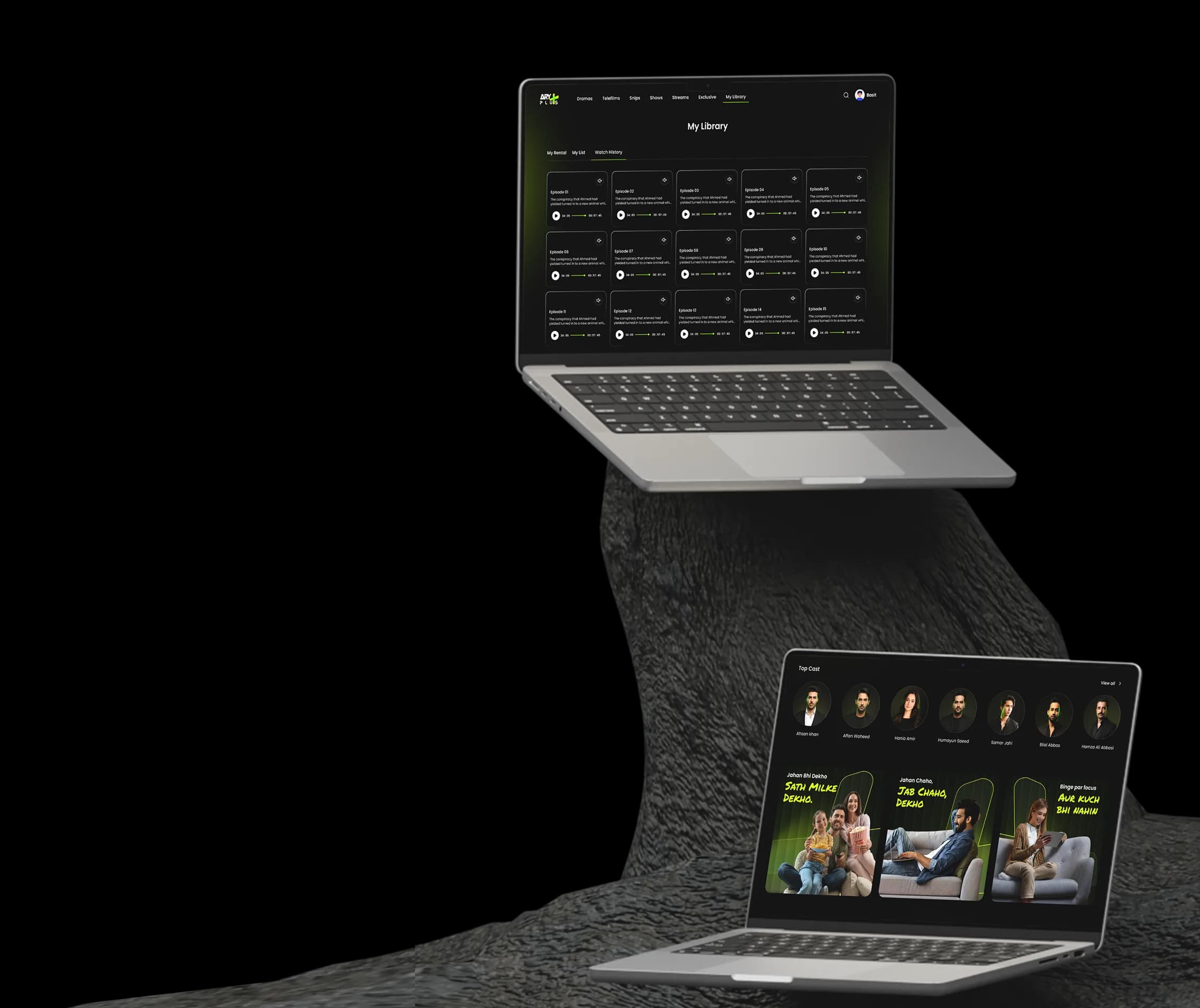ARY Plus platform mockups on laptops